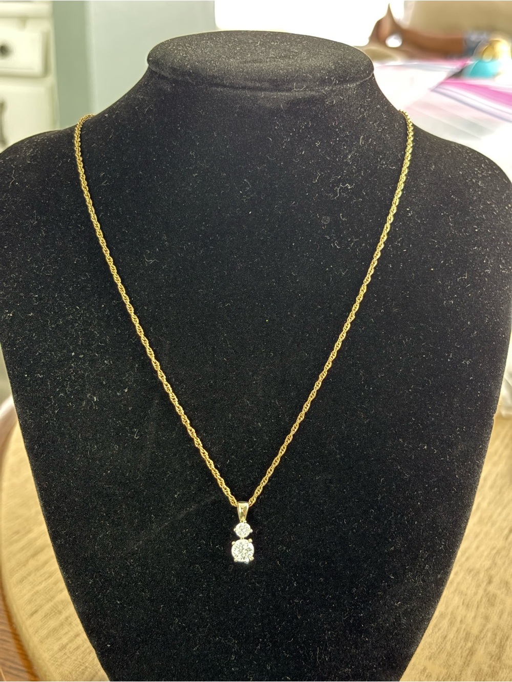 Vintage Style Gold Tone Two Stone Rhinestone Pendant Necklace